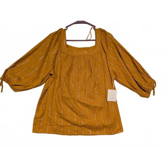 L.C Lauren Conrad Mustard Yellow Blouse with Bell Sleeves Large - Picture 1 of 10
